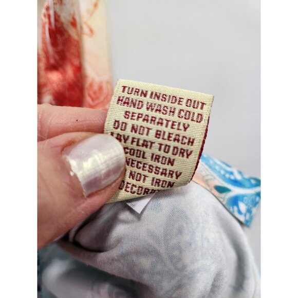 Reba Womens BOHO Tunic Top Small Orange Blue Lace Paisley Rhinestone Long Sleeve - Picture 7 of 9